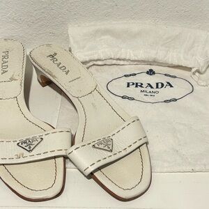 Prada White Leather Sandals with Kitten Heels
